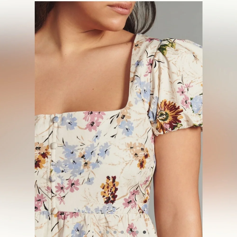 Anthropologie Puff Sleeve Peplum Top